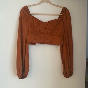 Abercrombie satin orange crop long sleeve blouse